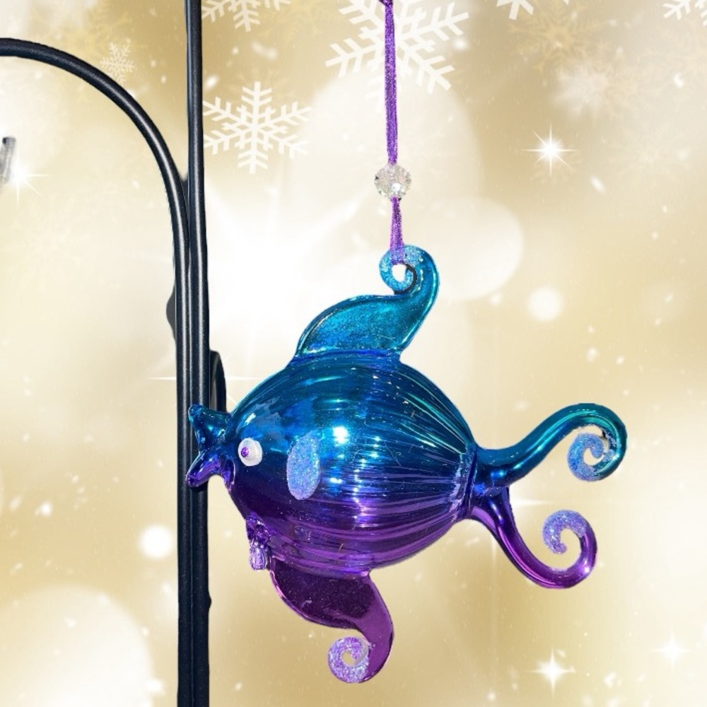 Pier 1 Vintage Ornament Glass Fish Blue and Purple